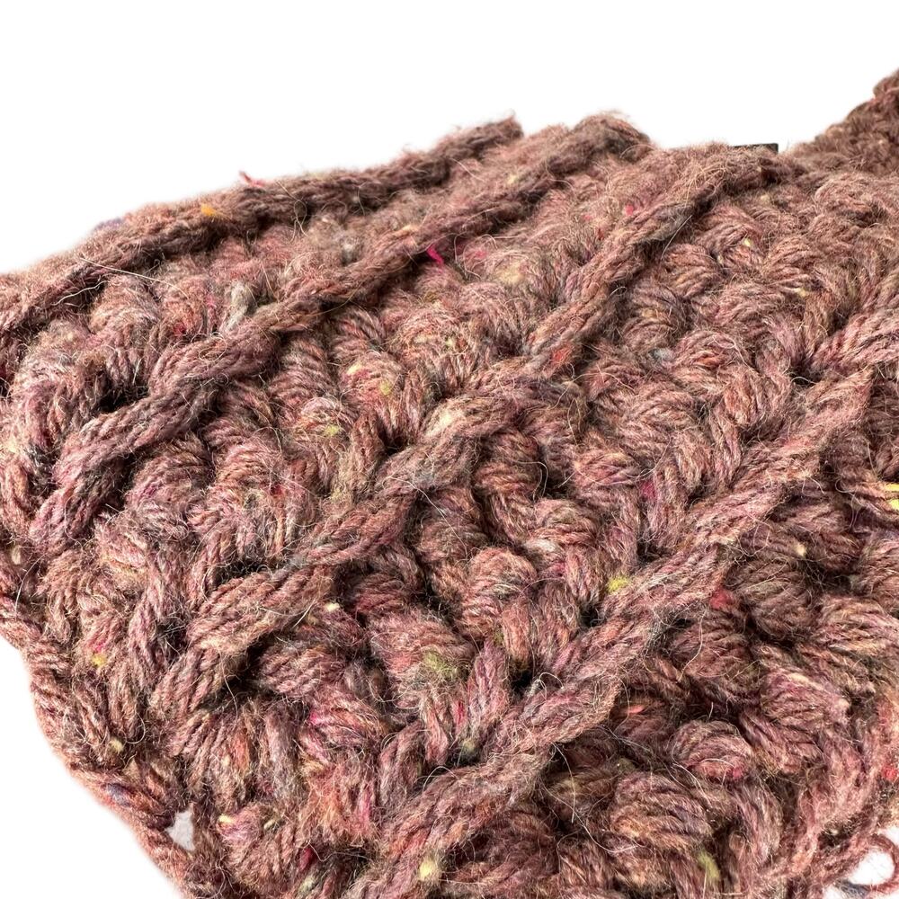 Hand Knit Grandma Wool Blend Soft Chunky Mauve Long Scarf w Pockets Boho Cozy - Picture 10 of 10